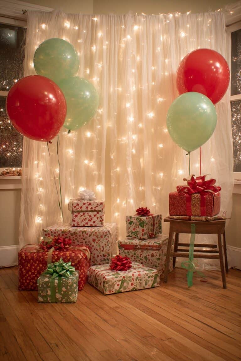 Festive Tabletop Vignette as a Charming Christmas Backdrop Festive Tabletop Vignette as a Charming Christmas Backdrop — Christmas Party Backdrop