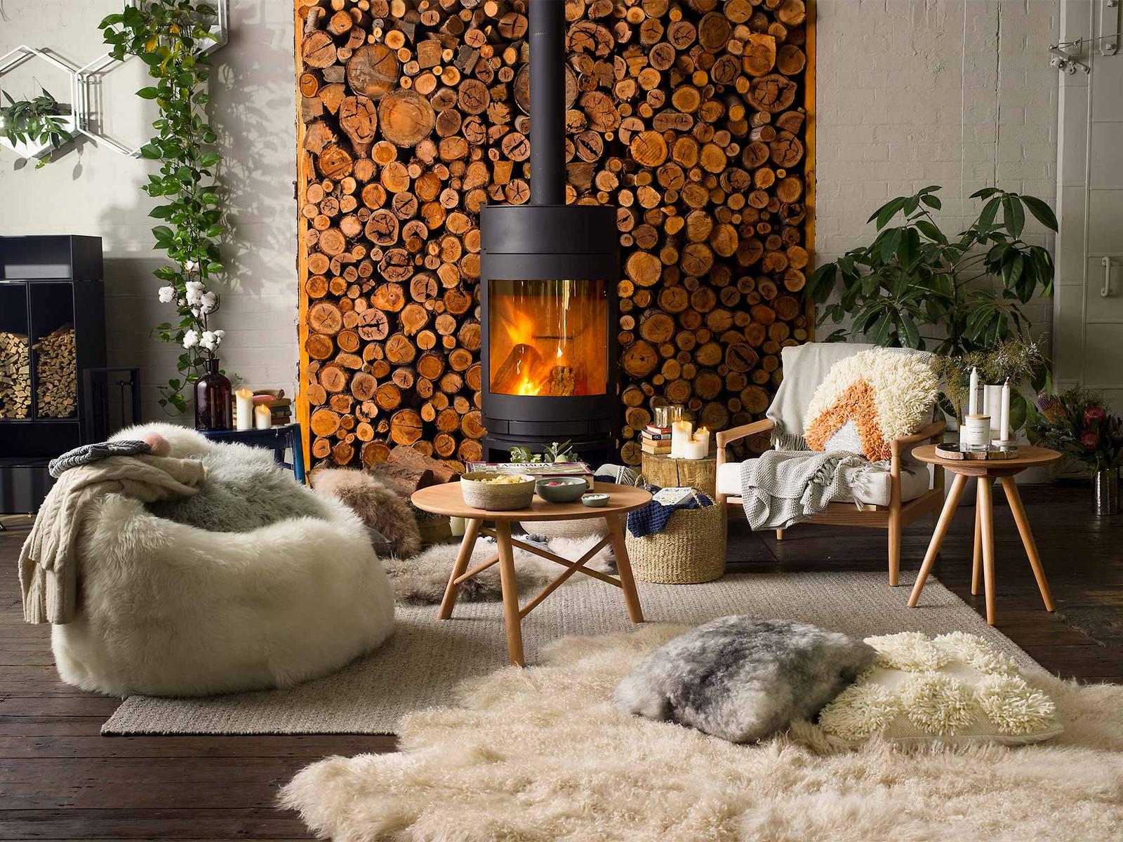 Rustic Hygge Living Room Centered Around a Wood-Burning Stove — Hygge Home Decor