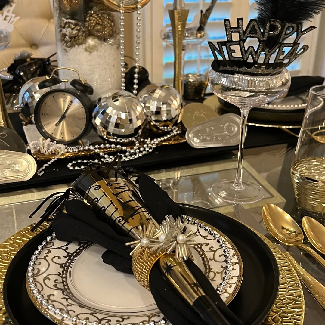Add Festive Flair with a Gold Napkin Ring and 'Happy New Year' Hat Add Festive Flair with a Gold Napkin Ring and 'Happy New Year' Hat — Gold New Years Eve Decor