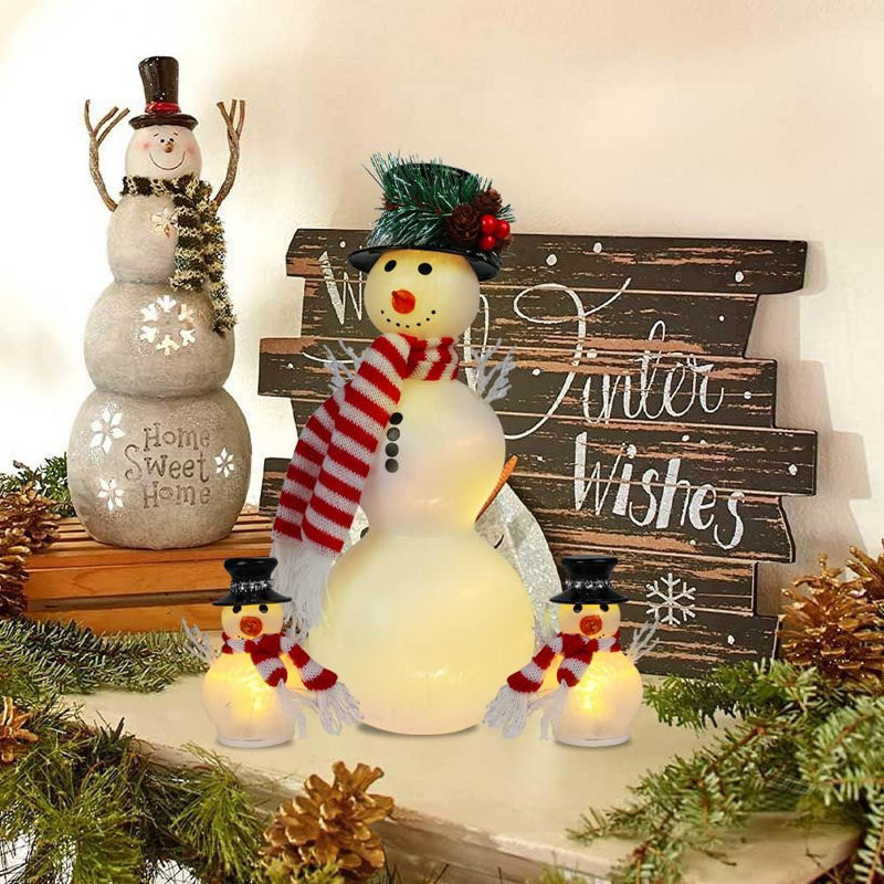 Festive Mantel with Lighted Snowman Figures Festive Mantel with Lighted Snowman Figures — Winter Home Decor