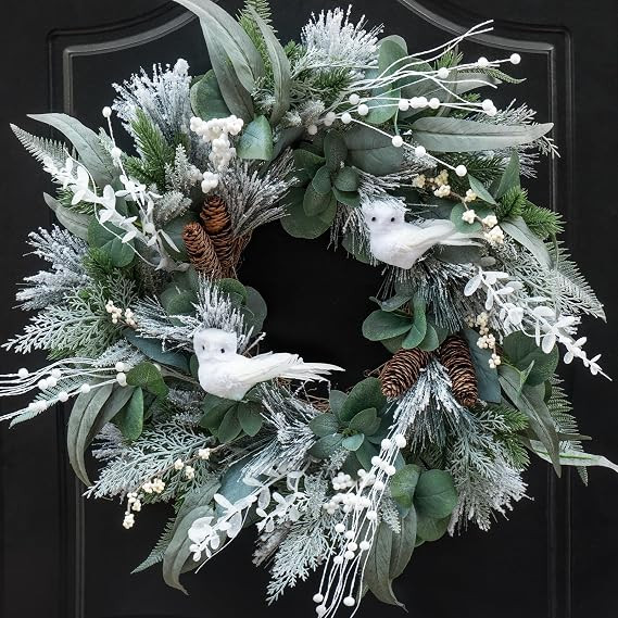 Festive Winter Wreath with Decorative Owls Festive Winter Wreath with Decorative Owls — Winter Front Door Decor
