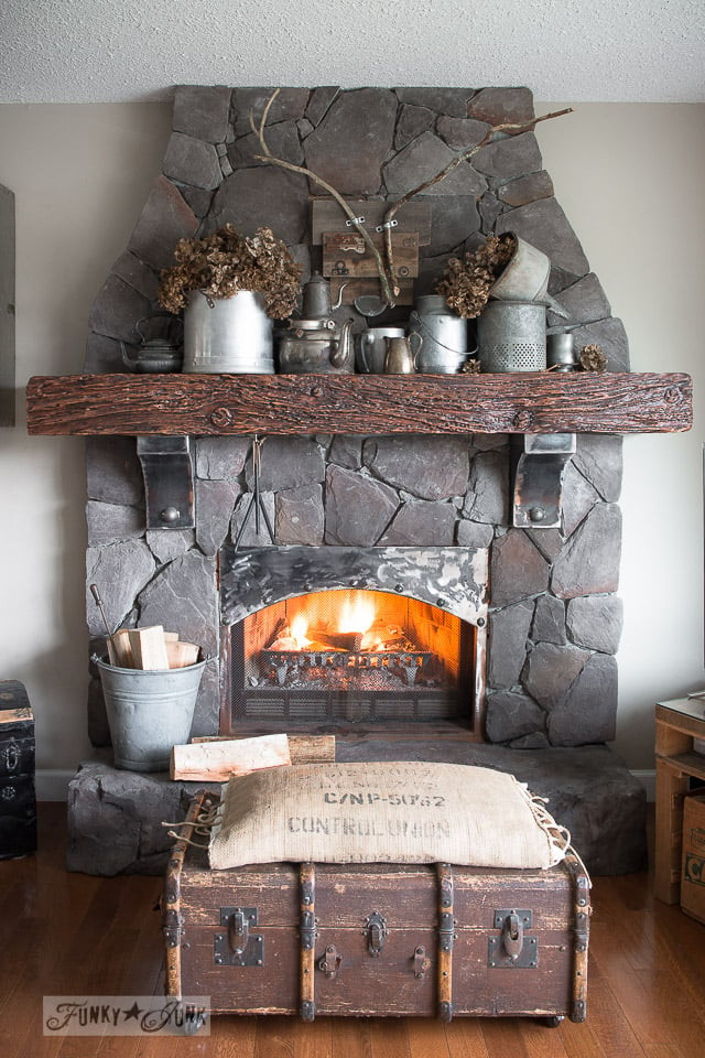 Vintage Charm with Antlers and Dried Botanicals on a Rustic Mantel — Winter Mantel Decor