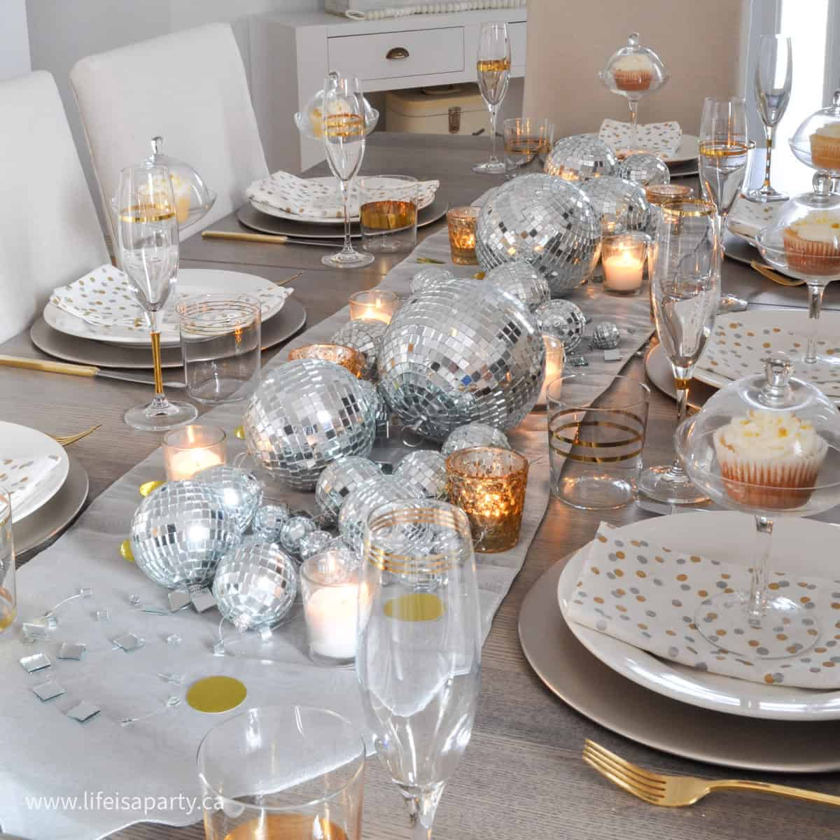 Playful New Year's Eve Table with Disco Ball Centerpiece — New Years Eve Table Decor
