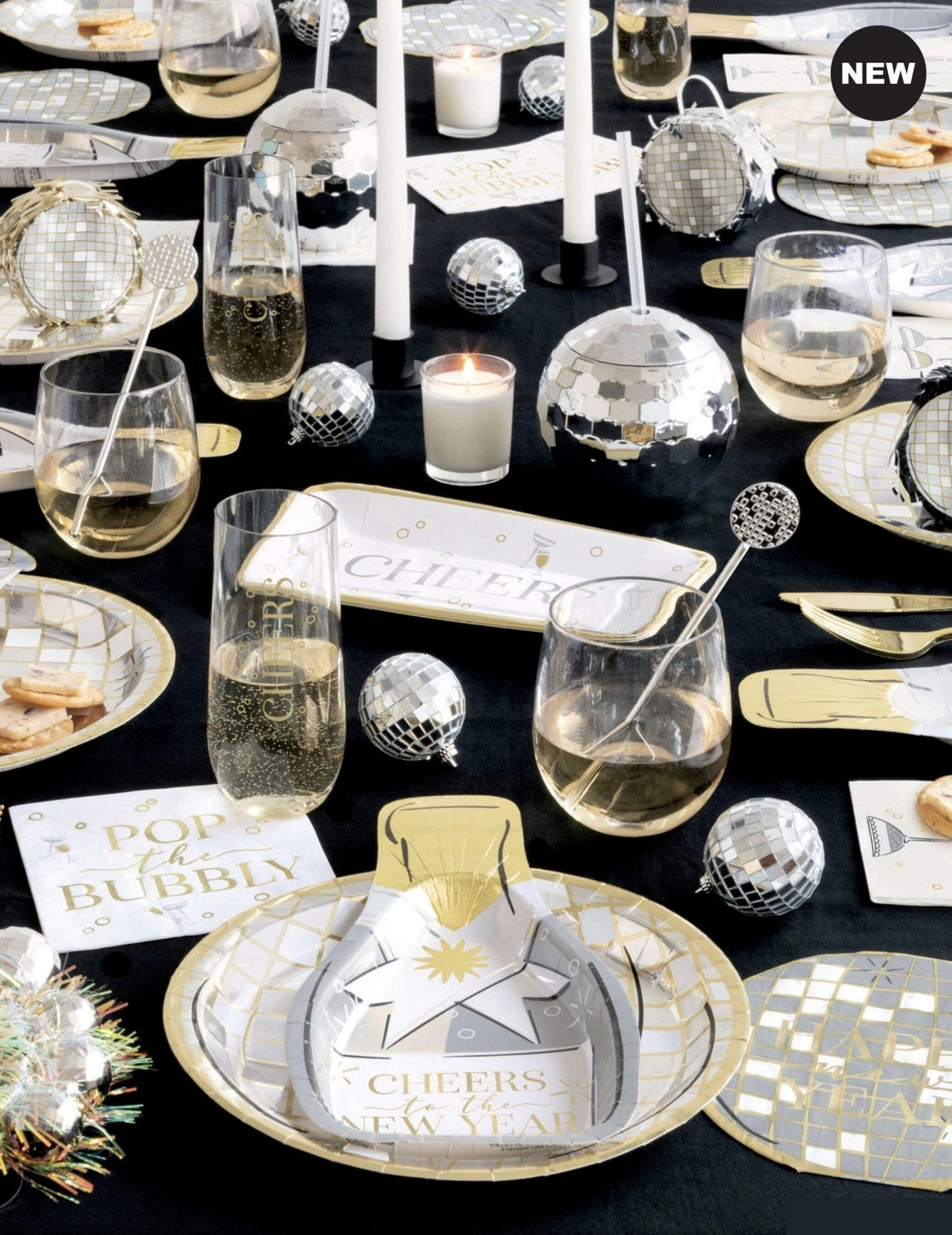 Add Disco Ball Accents for a Glamorous New Year's Eve Table Setting Add Disco Ball Accents for a Glamorous New Year's Eve Table Setting — Gold New Years Eve Decor