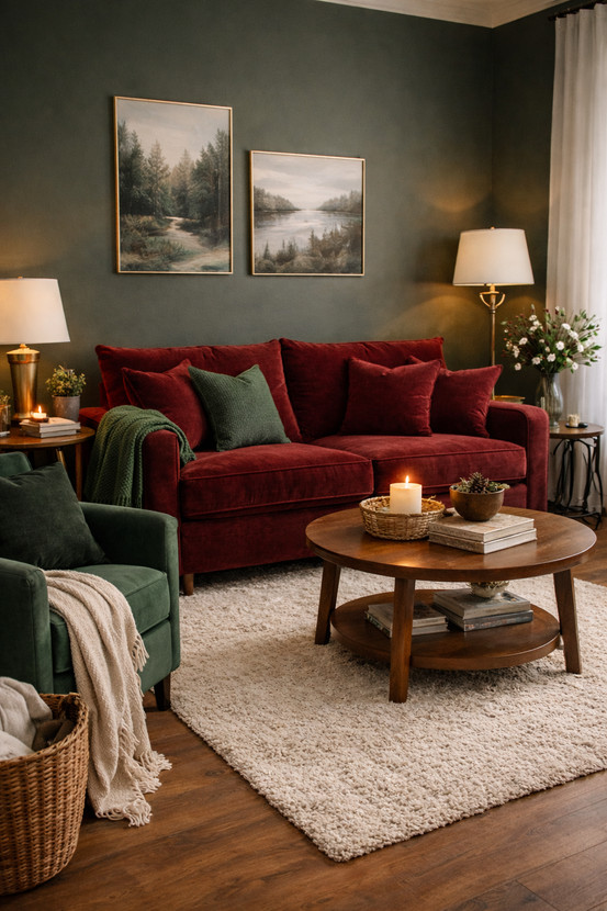 Traditional Hygge Living Room with Jewel-Toned Velvet — Hygge Home Decor