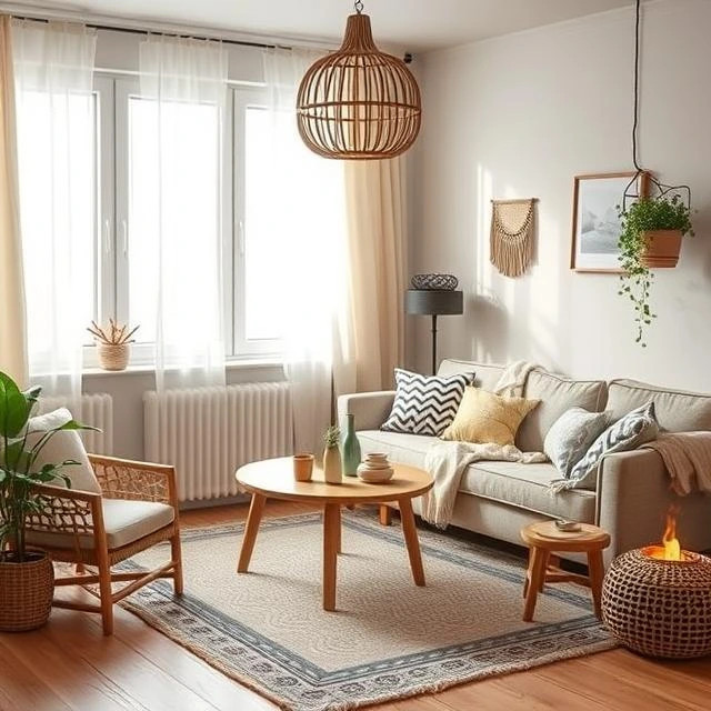 Scandinavian Hygge Living Room with Woven Pendant Light — Hygge Home Decor