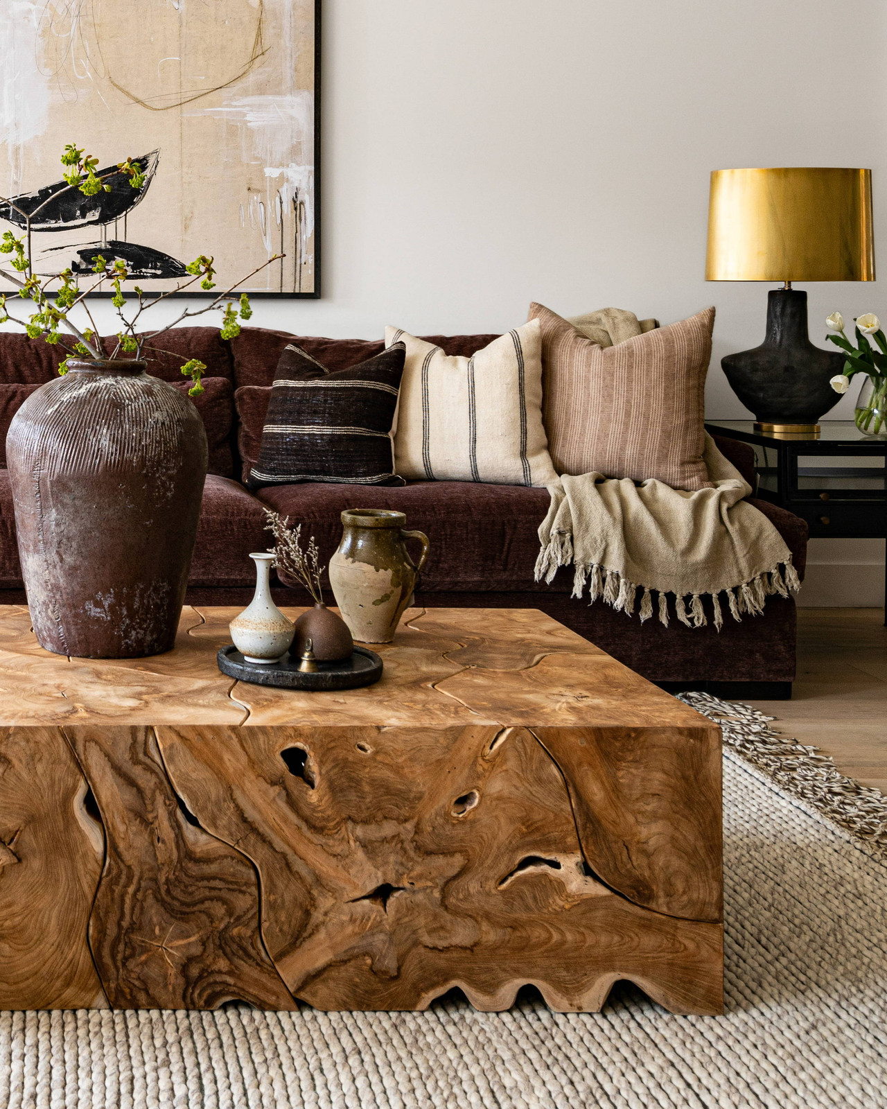 Organic Modern Hygge Living Room with Live-Edge Wood — Hygge Home Decor
