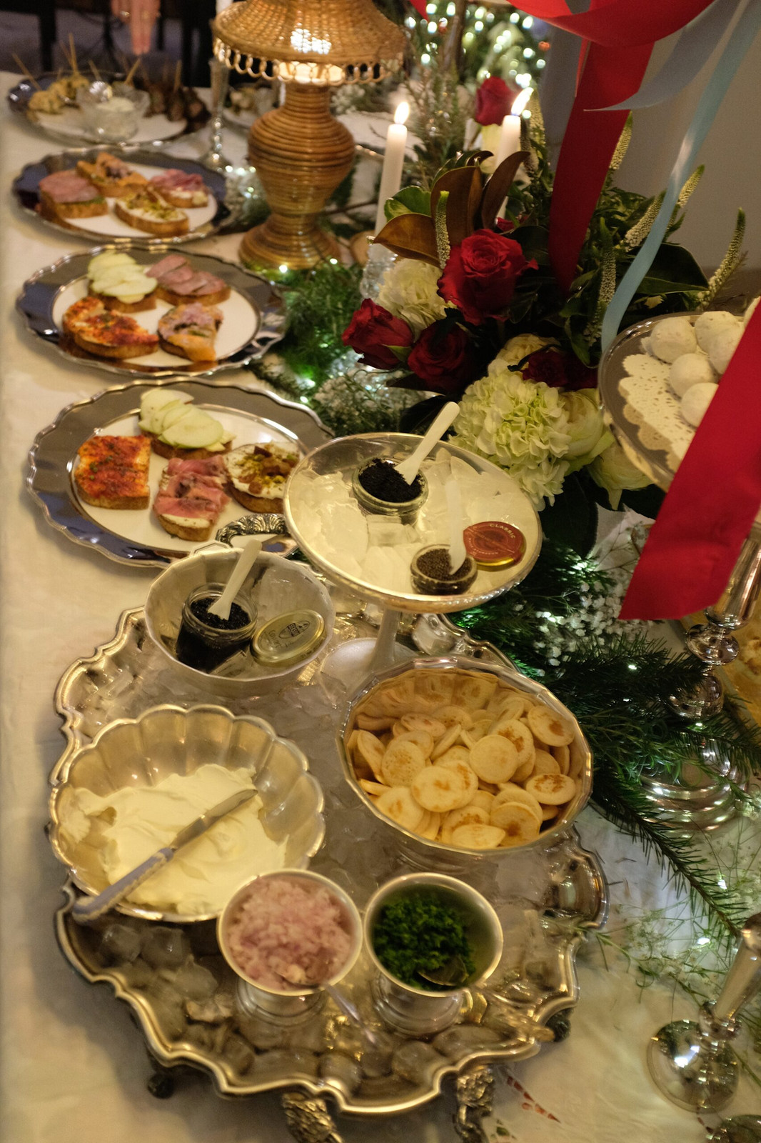 Elegant Silver Buffet Table with Caviar Elegant Silver Buffet Table with Caviar — New Years Eve Dessert Table