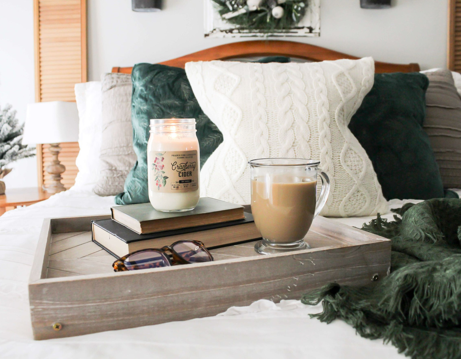 Cozy Bedroom with Cable Knit Pillow and Breakfast Tray Cozy Bedroom with Cable Knit Pillow and Breakfast Tray — Winter Home Decor