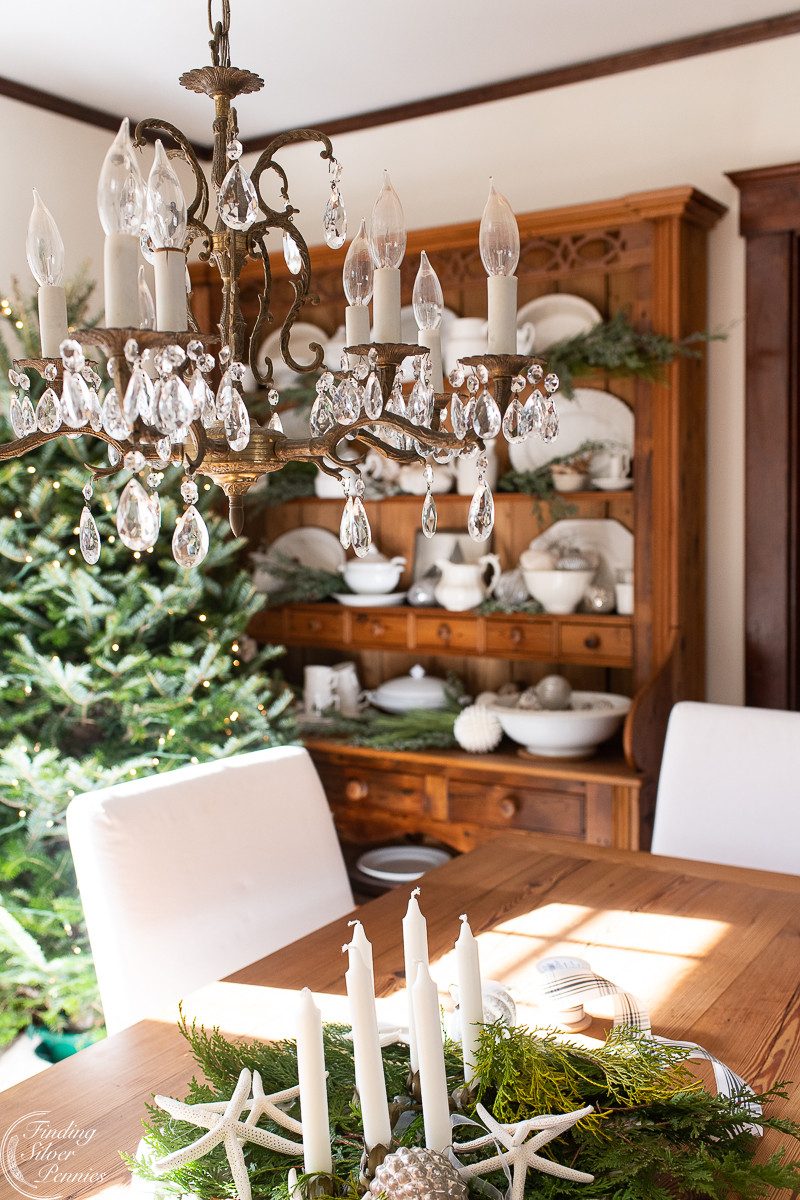 Coastal Dining Room with Greenery and Starfish Centerpiece Coastal Dining Room with Greenery and Starfish Centerpiece — Coastal Christmas Decor