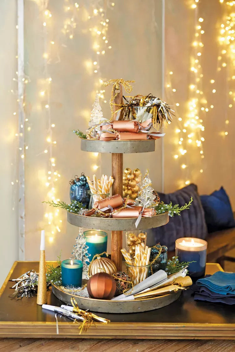 Festive Metallic Tiered Dessert Stand Festive Metallic Tiered Dessert Stand — New Years Eve Dessert Table