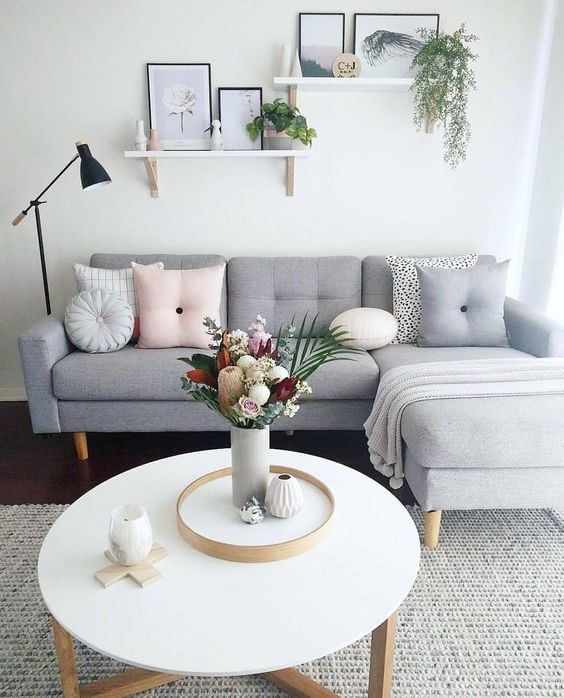 Modern Hygge Living Room with Blush Pink and Green Accents — Hygge Home Decor