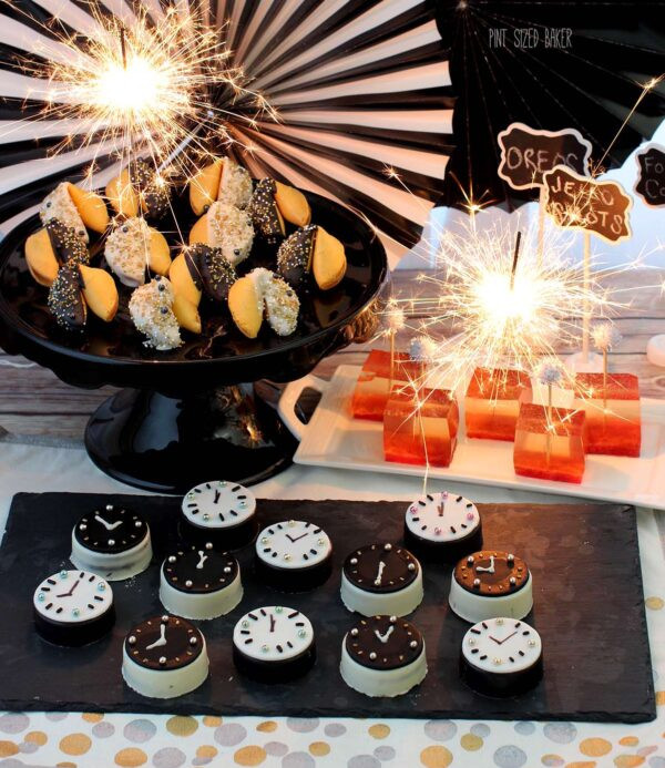 Festive Tiered Dessert Display with Sparklers Festive Tiered Dessert Display with Sparklers — New Years Eve Dessert Table