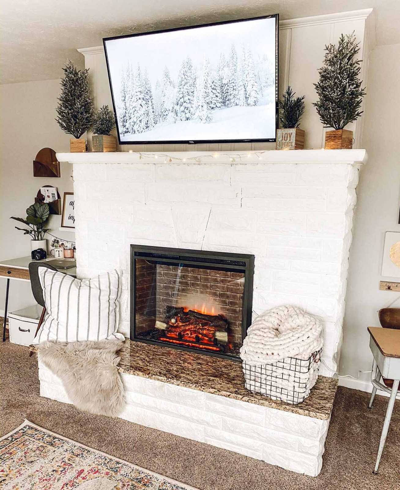 Modern Farmhouse Hygge Living Room with a White Brick Fireplace — Hygge Home Decor