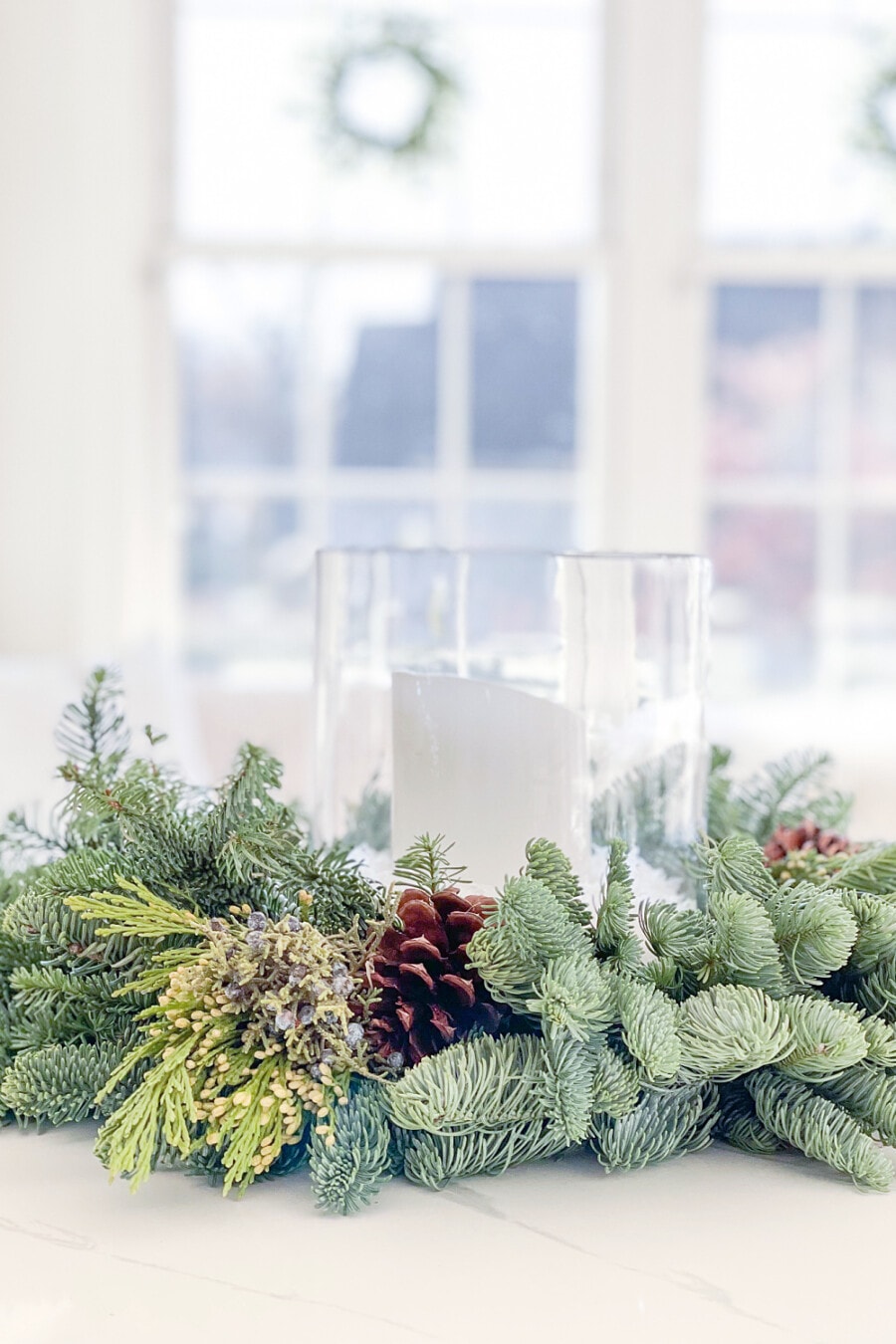 Classic Christmas Candle Centerpiece within an Evergreen Wreath Classic Christmas Candle Centerpiece within an Evergreen Wreath — Christmas Candle Decor