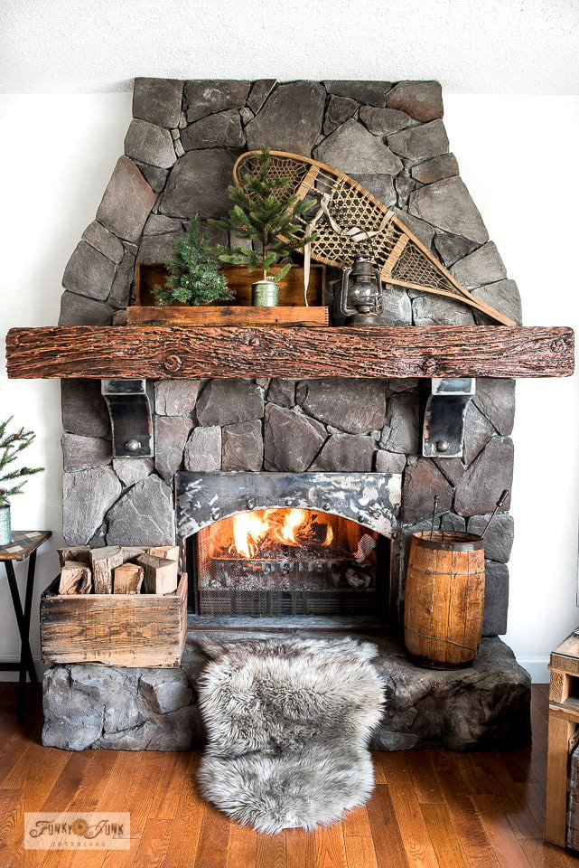 Rustic Ski Lodge Vibes with Snowshoes and Natural Elements — Winter Mantel Decor