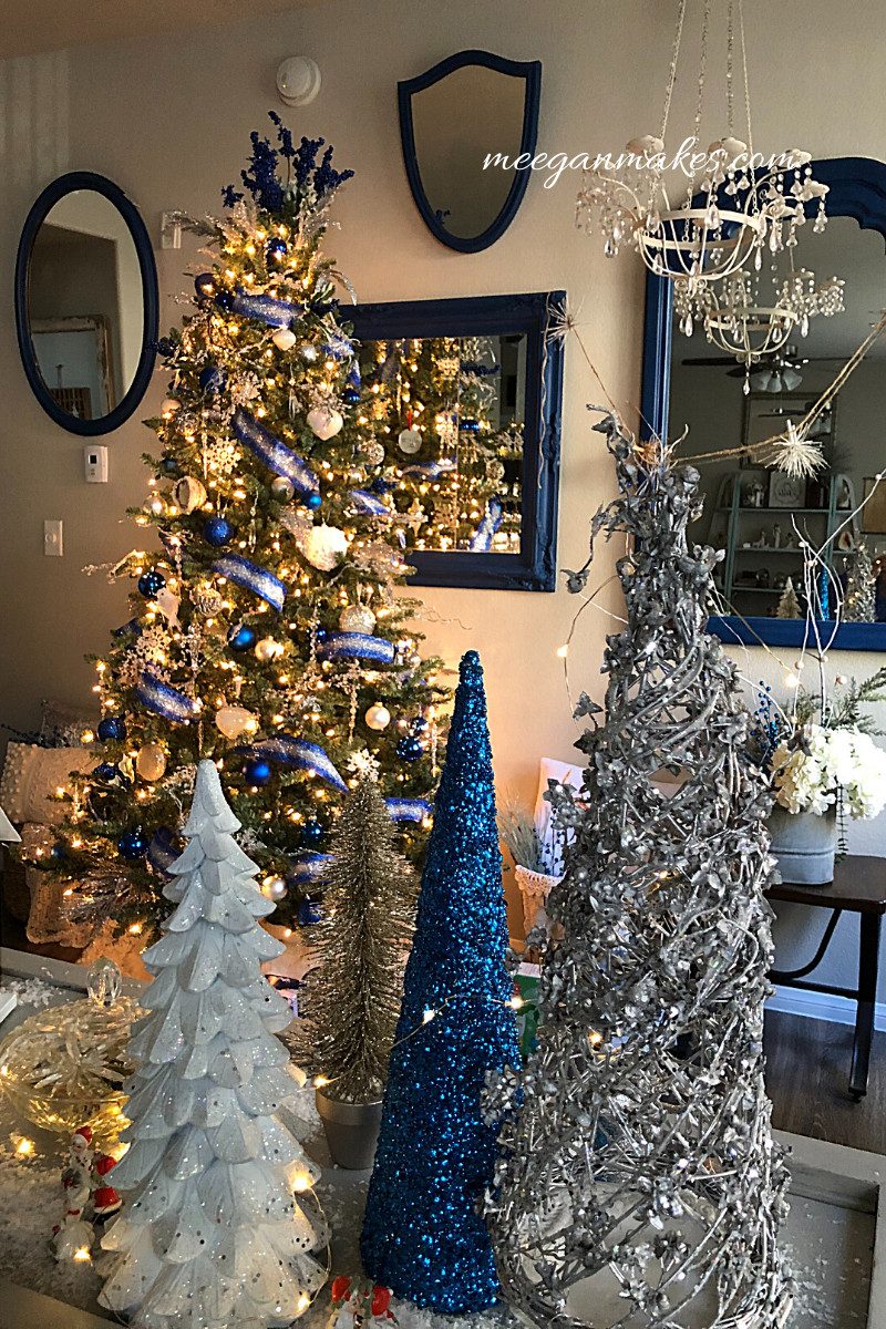 Living Room Focal Point: Large Blue and Silver Christmas Tree Living Room Focal Point: Large Blue and Silver Christmas Tree
