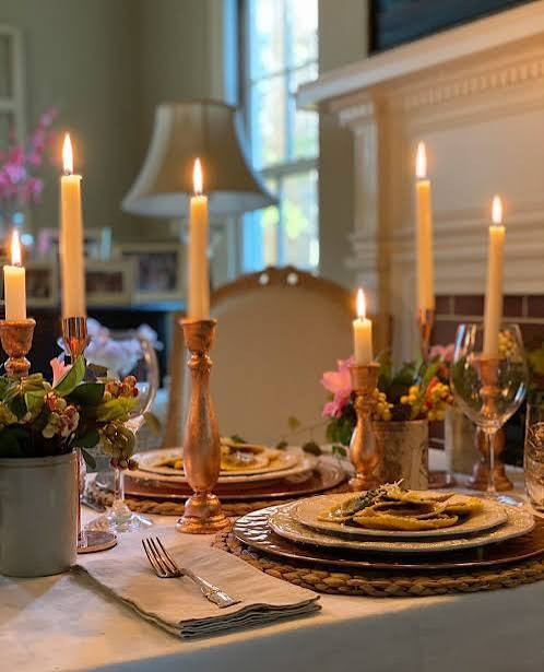 Formal Dining Table with Brass Candlesticks Formal Dining Table with Brass Candlesticks — New Years Eve Date Night at Home