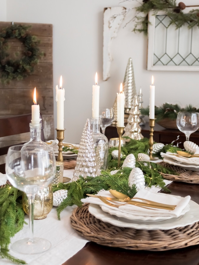 Farmhouse Dining Table with Greenery Centerpiece Farmhouse Dining Table with Greenery Centerpiece — New Years Eve Date Night at Home